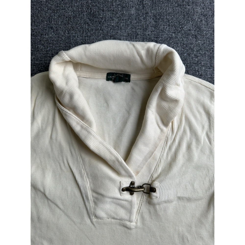 Womens Waffle Knit Top LRL Ralph Lauren Ivory Shawl Collar, Size M - Picture 2 of 7